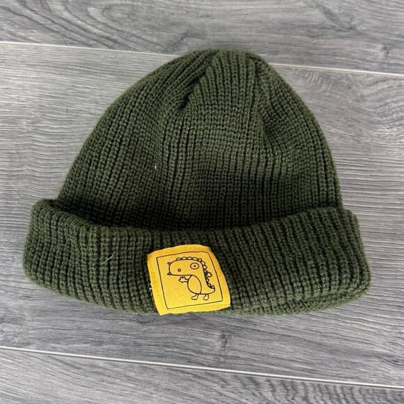 Dinosaur Patch Kids Green Winter Beanie Hat - Picture 2 of 6